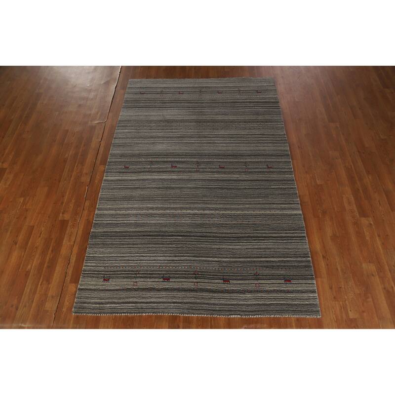 Hand Knotted Oriental 100% Wool Carpet Tribal Tribal Greys & Charcoal Gabbeh Area Rug - 7' 8'' X 5' 0''