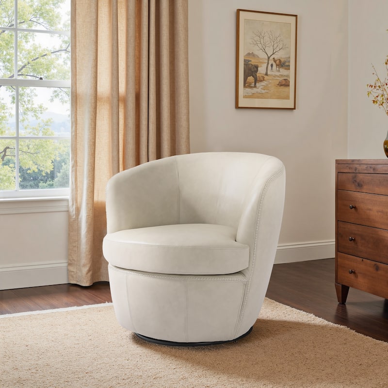 Swivel Barrel Chair For Living Room, Upholstered Faux Leather Accent Chairs