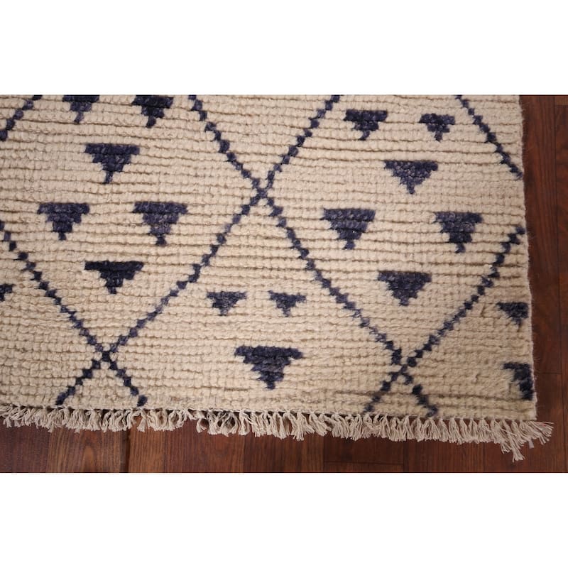 Modern Geometric Moroccan Oriental Accent Rug Hand-Knotted Wool Carpet - 2'10"x 5'3"