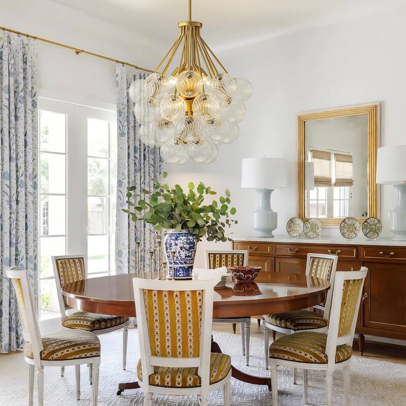 12-Light Mid-Century Modern Gold Sputnik Textured Glass Globe Bubble Chandelier for Dining Room - 25.5 in. W x 27.5 in. H