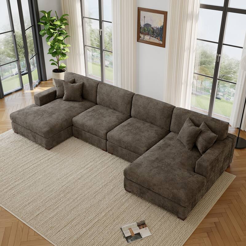 Modern Upholstered Chenille Modular Sectional Sofa with 2 Chaise