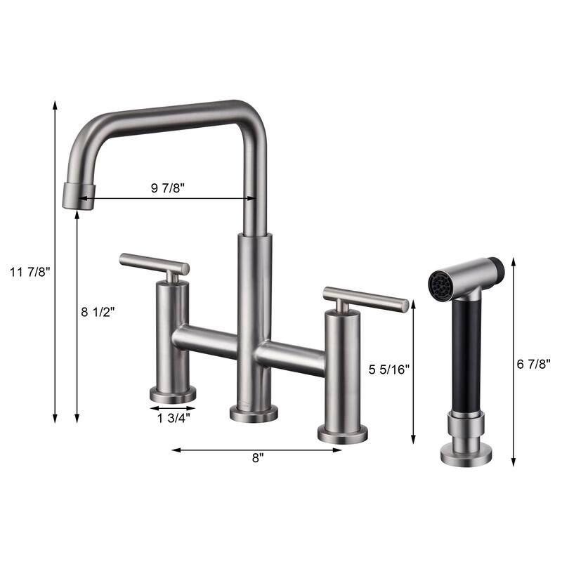 Clihome Morden Stainless Kitchen Bridge Faucet with Sprayer