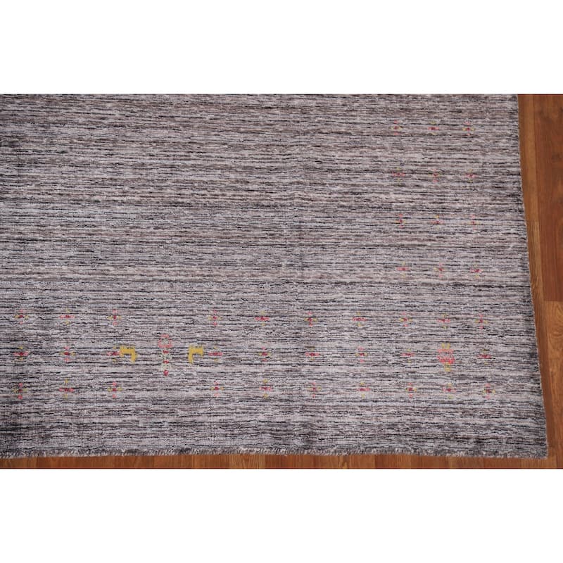 Striped Gabbeh Area Rug Hand-Knotted Wool Carpet - 7'10"x 9'10"