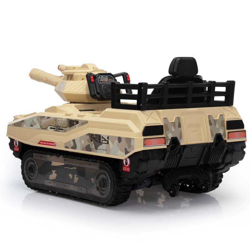 Ride-On Military Tank Ride On Car for Kids, 24V with Fighting Cannon, Rotating Turret, and Remote Control, for 3-8 Years Old