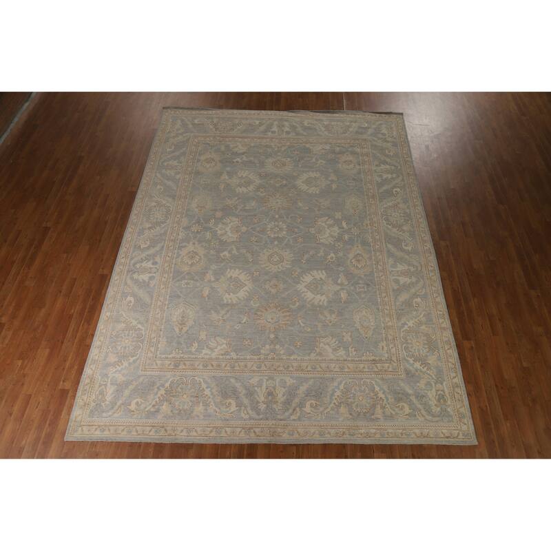 Hand Knotted Oriental 100% Wool Carpet Transitional All-Over Greys & Charcoal Oushak Area Rug - 12' 2'' X 9' 0''