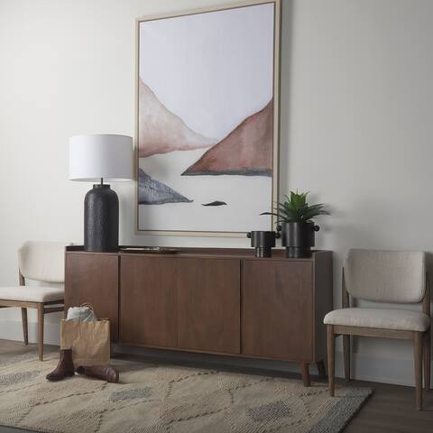 Lillie Medium Brown Solid Wood w/ 4 Doors & Tray Top Sideboard