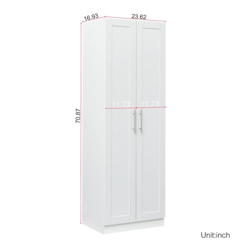 Roomfitters Tall Wardrobe & Kitchen Cabinet, 2-Door Storage Cupboard with 3 Shelves, White