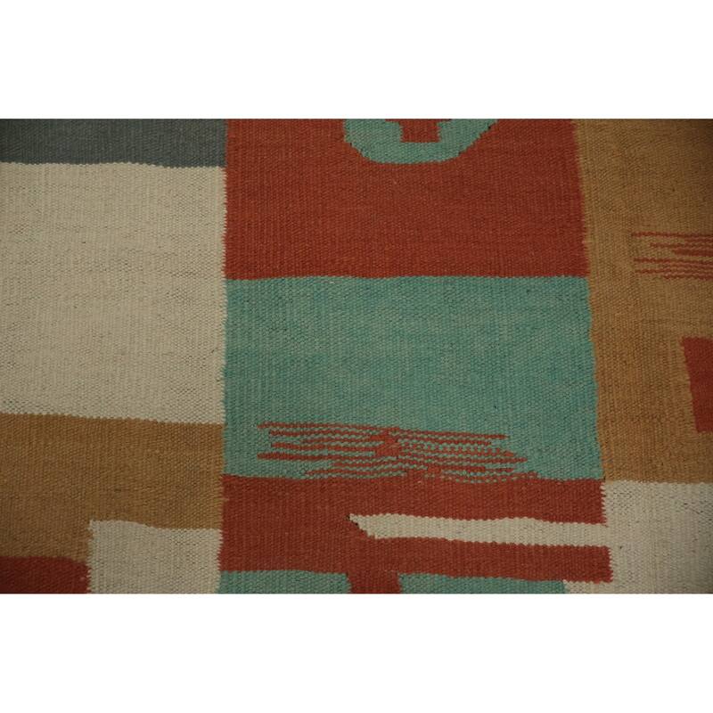 Hand Woven Oriental 100% Wool Carpet Southwestern Modern Multi-Colored Kilim Area Rug - 9' 10'' X 4' 10''