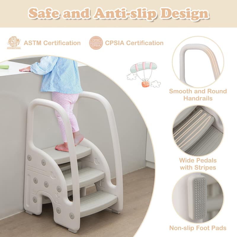 Gymax Three-Step Stool for Toddlers Children Step up Leaning Helper