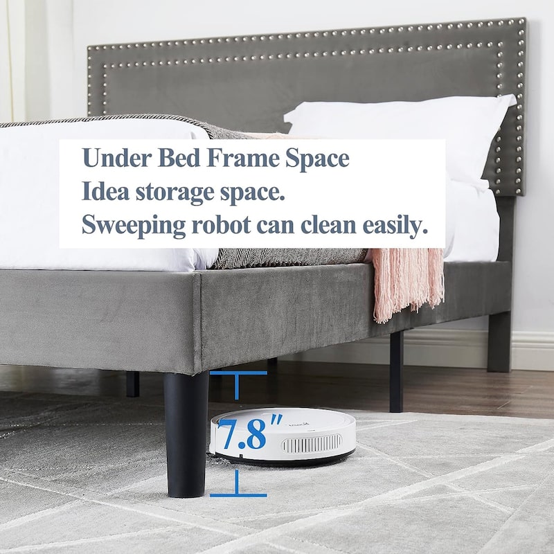 VECELO Upholstered Bed Frames with Height Adjustable Headboard