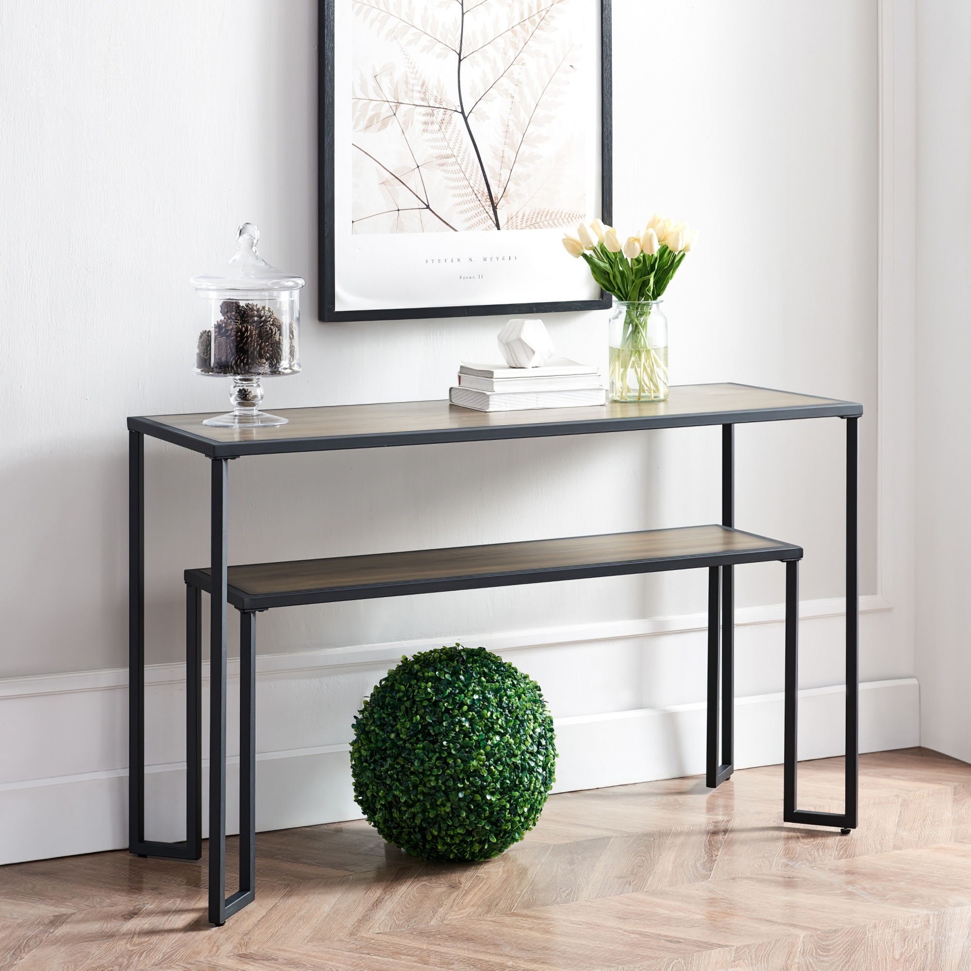 Tea Table, Iron Art Living Room Side A Few, 48Inch Narrow Console Table For Living Room Or Hallway(black/Brown)