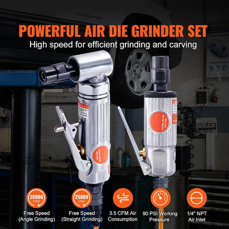 Air Die Grinder Kit, Right Angle Grinder w/ Die Grinder Combo & 10PCS Single Cut Carbide Burr Set, Lightweight - Grinder Kit