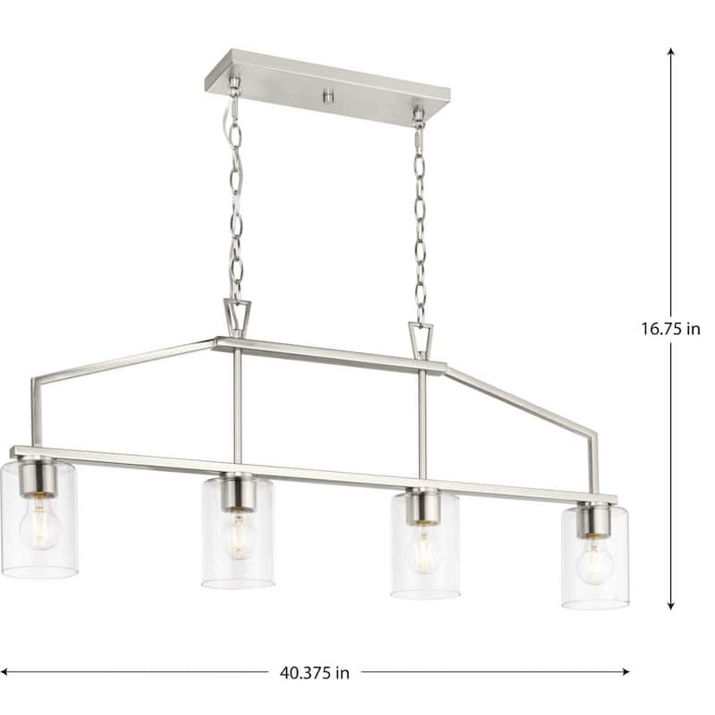 Goodwin Collection Four-Light Brushed Nickel Modern Farmhouse Island Light - 40.375 in x 4.37 in x 16.75 in