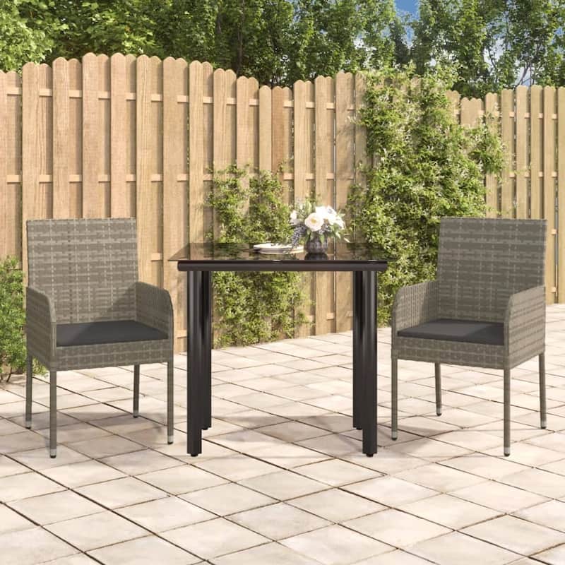 vidaXL 3/5/9/11 Piece Patio Dining Set with Cushions Poly Rattan - Gray 3-Piece 31.5"