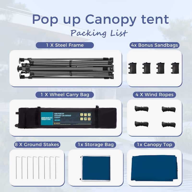 10' x 10' Pop Up Outdoor Canopy Tent Commercial Instant Reinforce Canopies with Wheel Carry Bag & Storage Pocket