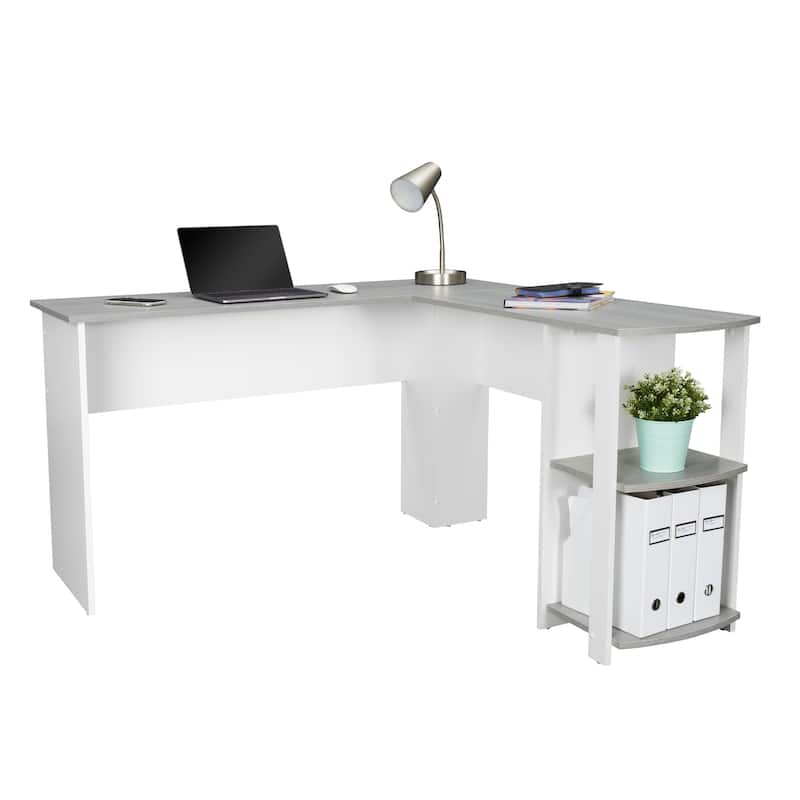 Modern L-Shaped Desk with Side Shelves