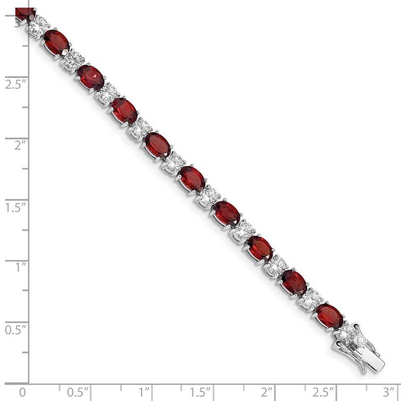 Curata 925 Sterling Silver Polished Box Catch Closure Garnet and CZ Cubic Zirconia Simulated Diamond Bracelet 7.5 Inch Box Clasp