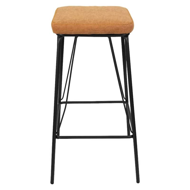 LeisureMod Millard Leather Cushion Barstool With Metal Frame - 30"