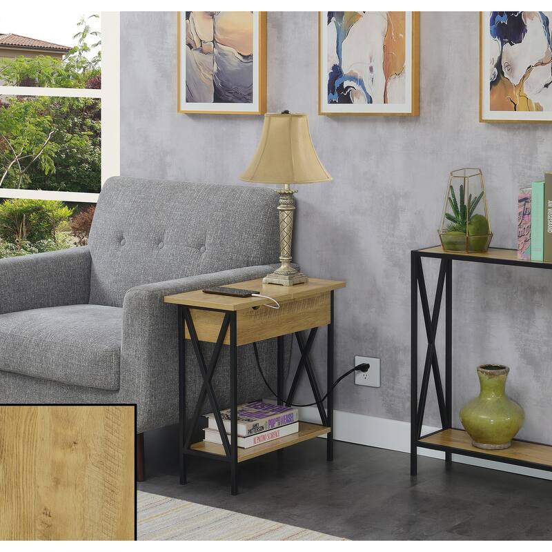 Carbon Loft Ehrlich Flip-top End Table with Charging Station - English Oak / Black