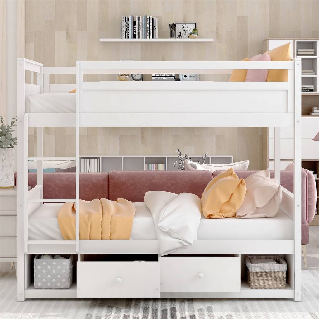 Harper & Bright Designs Full/ Twin Bunk Bed with Two Drawers and Two Storages