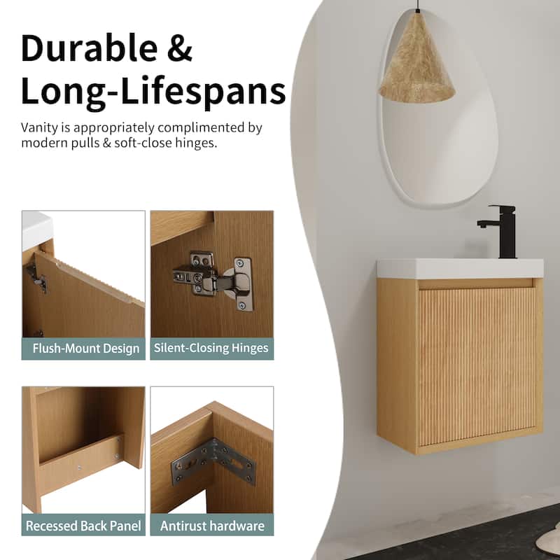 Bathroom Vanity With Sink In 18 Inch, Floating Small Bathroom Vanity With Soft Close Door
