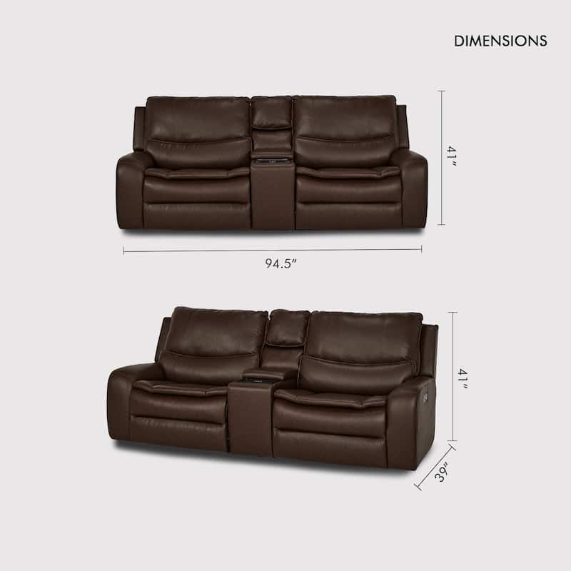 94.5'' W Faux Leather Dual-Power Oversized Width Seat Loveseat with Wireless Charging, Reading Light