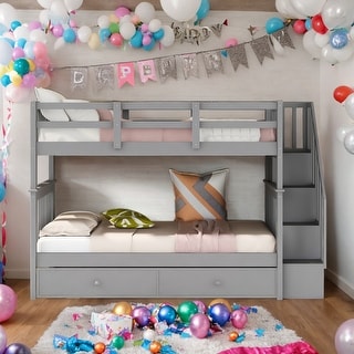 Modren Twin Over Twin Bunk Bed with Twin size Trundle For Bedroom