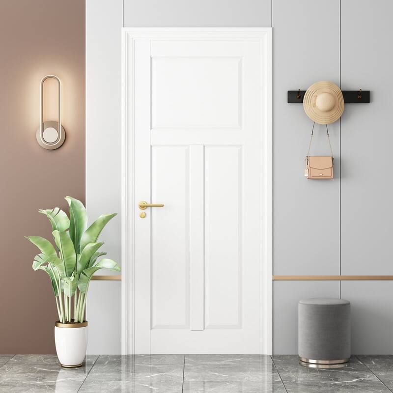 80 in. White 3 Panel Solid Manufactured Wood Primed Interior Shaker T Shape Standard Slab Door - 30X80