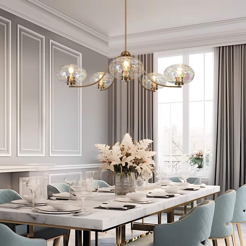 Modern Glam Gold 5-Light Oversized 41.5 in. W Chandelier with Textured Colored Art Glass Shade for Dining Room Bedroom