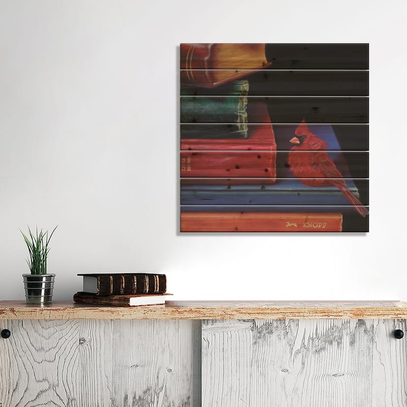 Fine Feathered Footnotes  Print On Wood by Camille Engel - Multi-Color