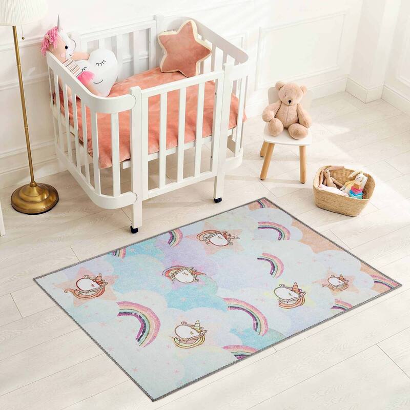 Unicorn Rainbow Colorful Playroom Indoor Area Rug by Superior