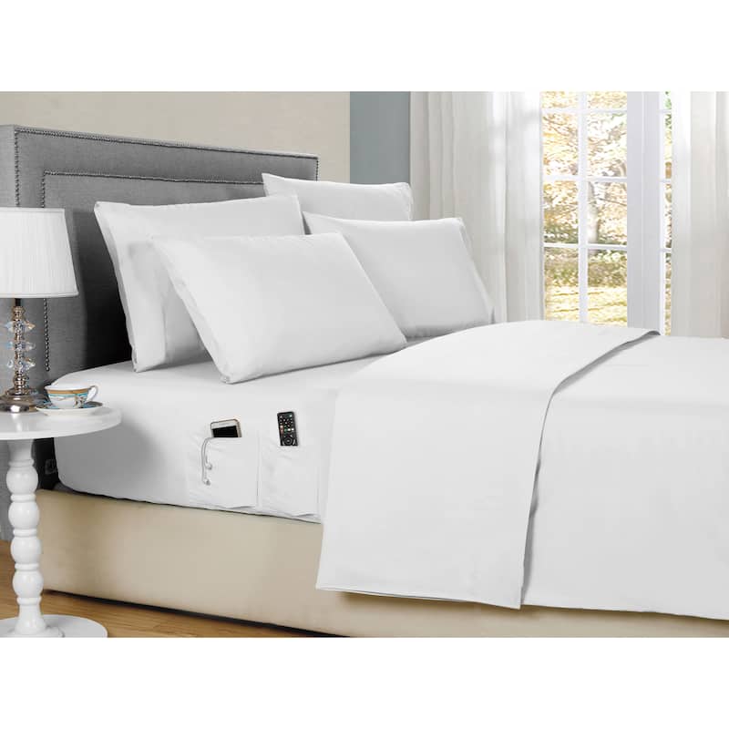 Kathy Ireland 6-Piece Smart Sheet Sets w/ Side Pocket - Full - White