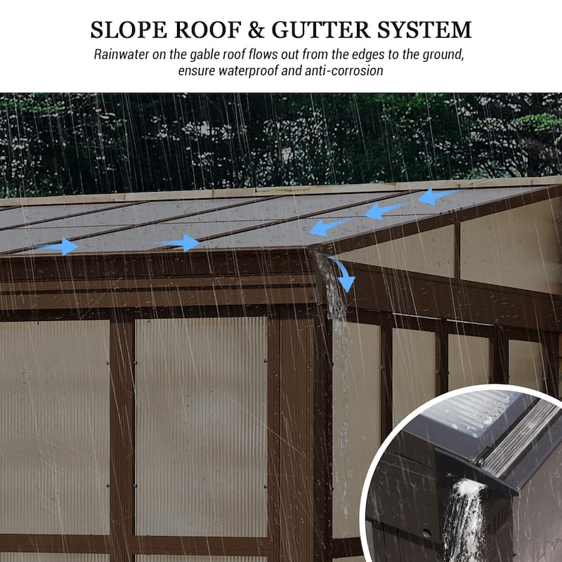 Lean-to Sunroom 10x12FT, Wall Mounted Solarium