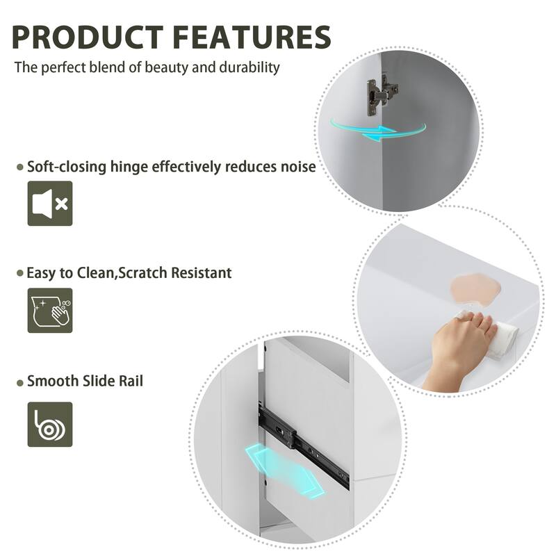 GDFStudio - Montclair Modern Freestanding Bathroom Vanity with Ceramic Sink and 3 Storage Drawers & Soft Closing Doors - 36'W