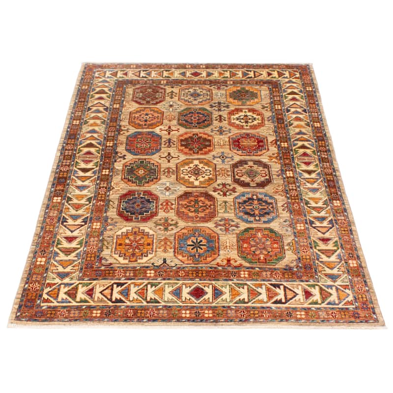 ECARPETGALLERY Hand-knotted Modern Ersari Khaki Wool Rug - 4'11 x 7'0