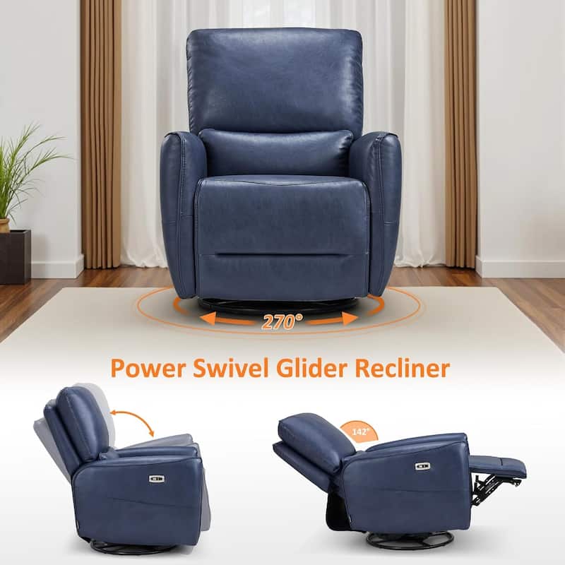 MCombo Power Swivel Rocker Recliner with Lumbar Support, Faux Leather Electric Nursery Glider Recliner Chair