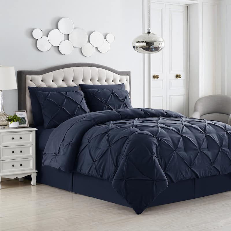 8 Piece Bed In A Bag Pintuck Comforter Sheet Set - Navy - King