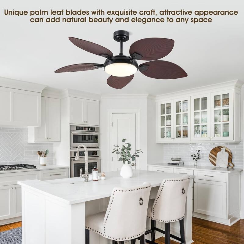 52" Palm Leaf Waterproof Tropical Ceiling Fan with Light and Remote,Indoor and Outdoor Ceiling Fan - 52 Inches