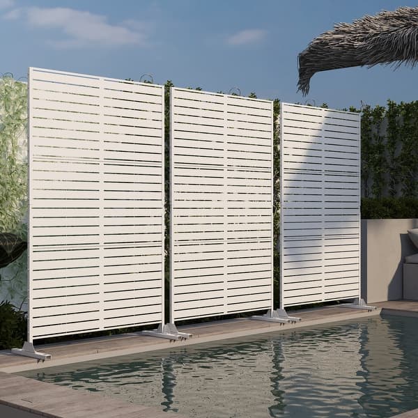 slide 2 of 5, Outdoor Privacy Screen with Stand for Patio Garden Metal Fence White - 014-Horizontal Stripe