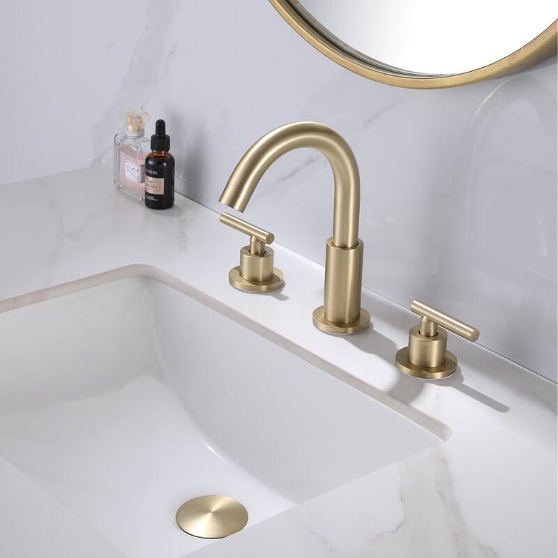 Modland Widespread 3-Hole Bathroom Faucet, 500K Cycle Ceramic Cartridge, 360 Swivel Spout & CEC Certified (Black/Gold/Nickel)