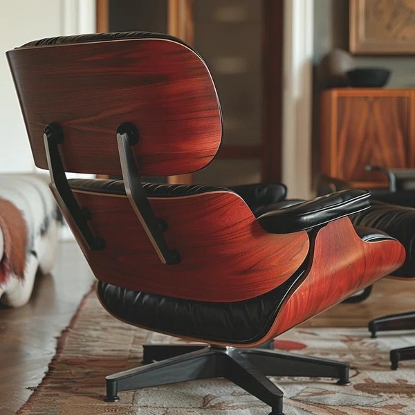 Mid-century Top Grain Genuine Leather Accent Chaise Lounge Chair