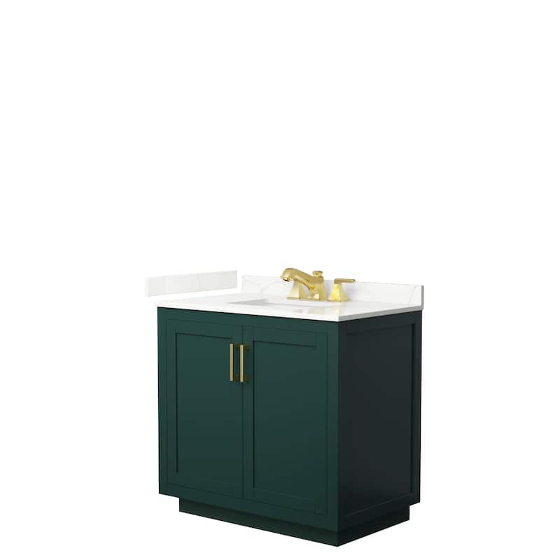 Miranda 36-inch Single Vanity, Quartz Top - Green, Gold Trim, Giotto Quartz Top
