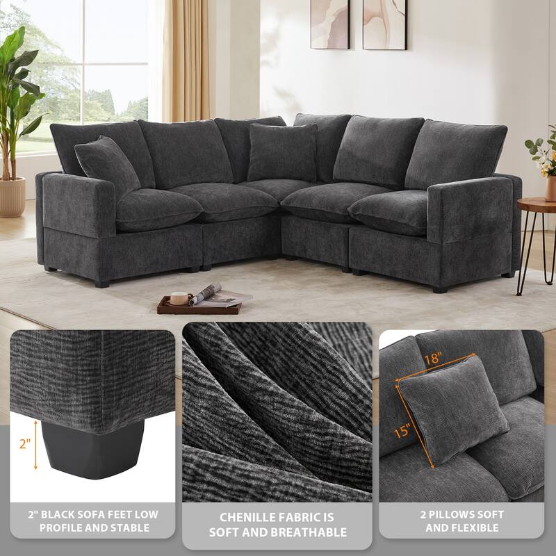 L Shape Chenille Sectional Sofa Set Livingroom Corner Sleeper Sofa