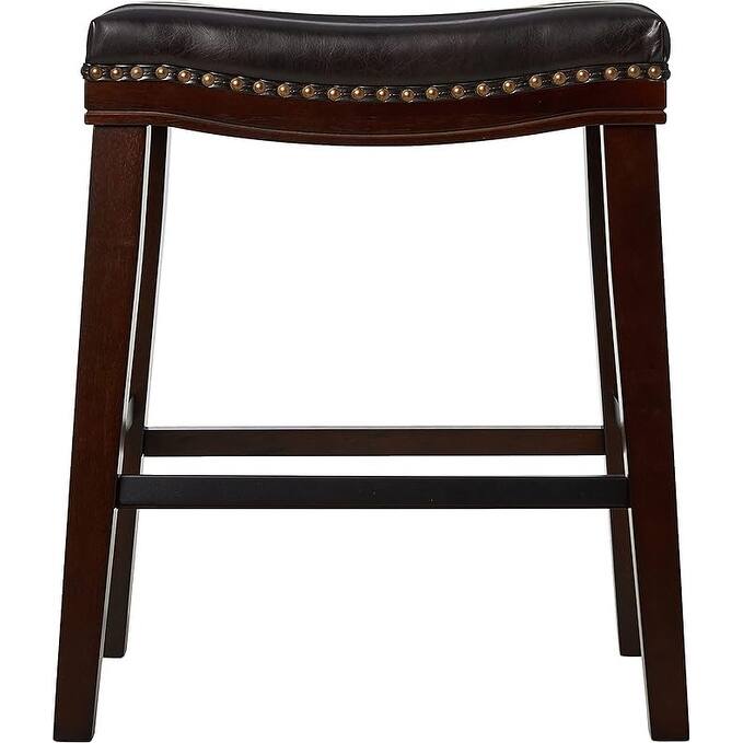 26" Saddle Counter Stool Set of 4 Leather Upholstered Bar Stools with Nailhead Trim Backless Kitchen Island Stools