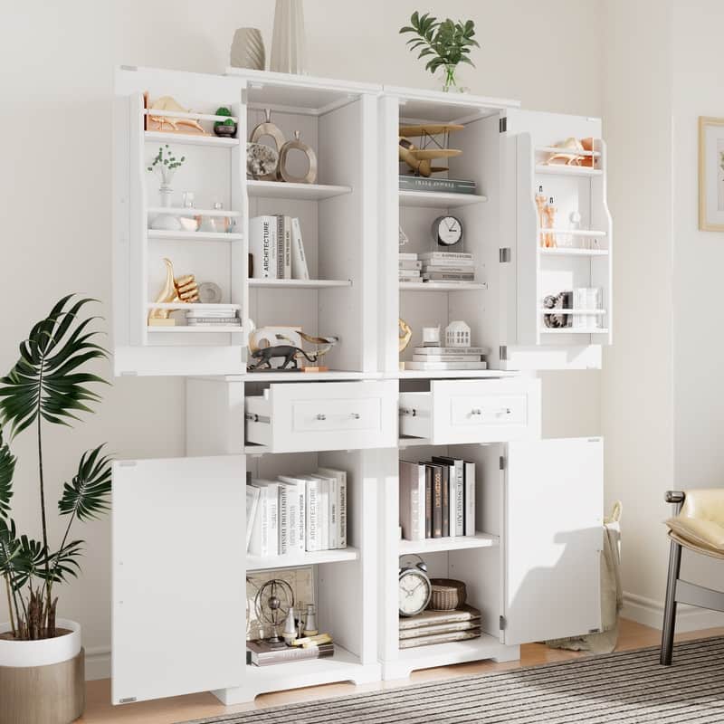 Bathroom Storage Cabinet Set of 2, Freestanding Storage Pantry with Adjustable Shelf & Racks