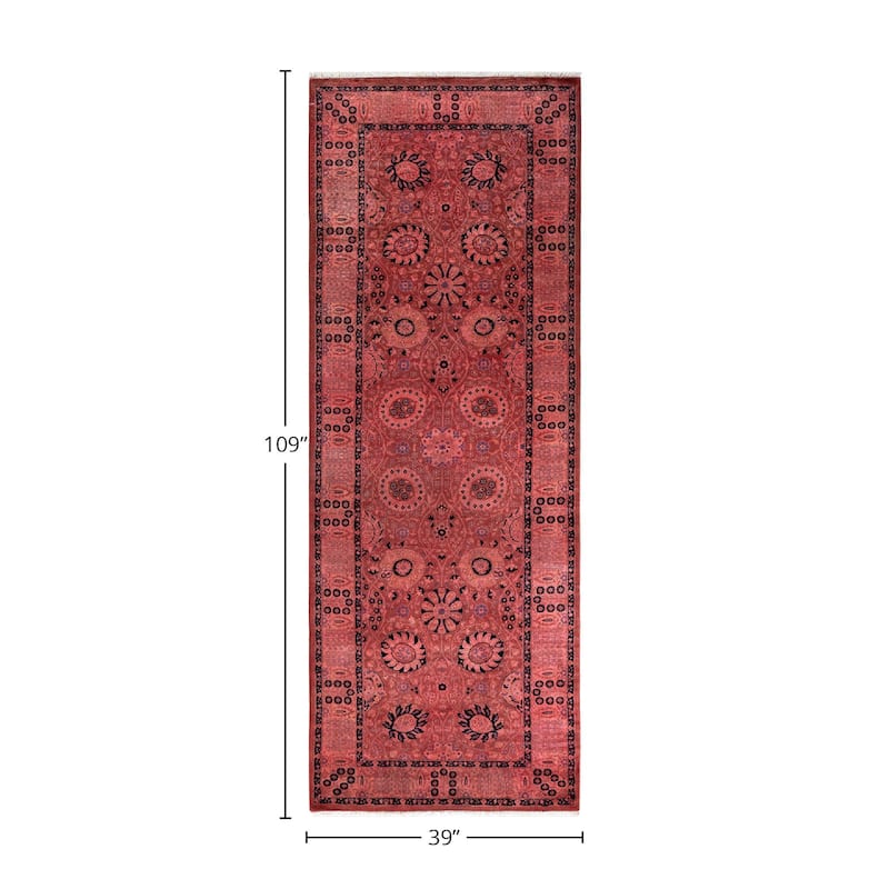 Fine Vibrance, One-of-a-Kind Hand-Knotted Runner Rug - Pink, 3' 3" x 9' 1" - 3' 3" x 9' 1"