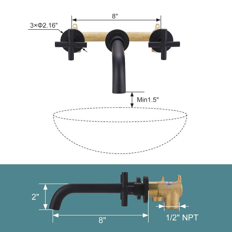 WOWOW Wall Mount Double Handle Bathroom Faucet