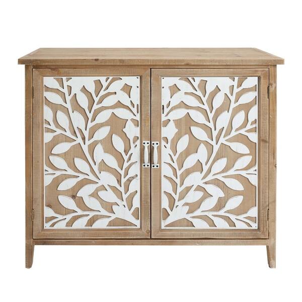 slide 1 of 7, 34 Inch Wood Console Buffet Cabinet with Mirror Motifs, Brown