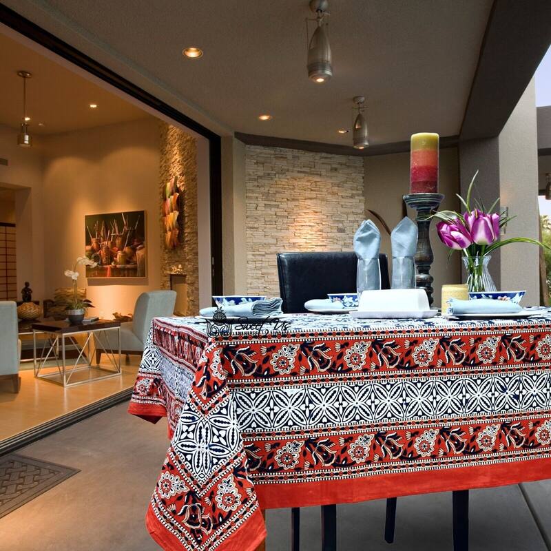 Cotton Floral Tablecloth for Rectangle Tables - Scarlet Slate