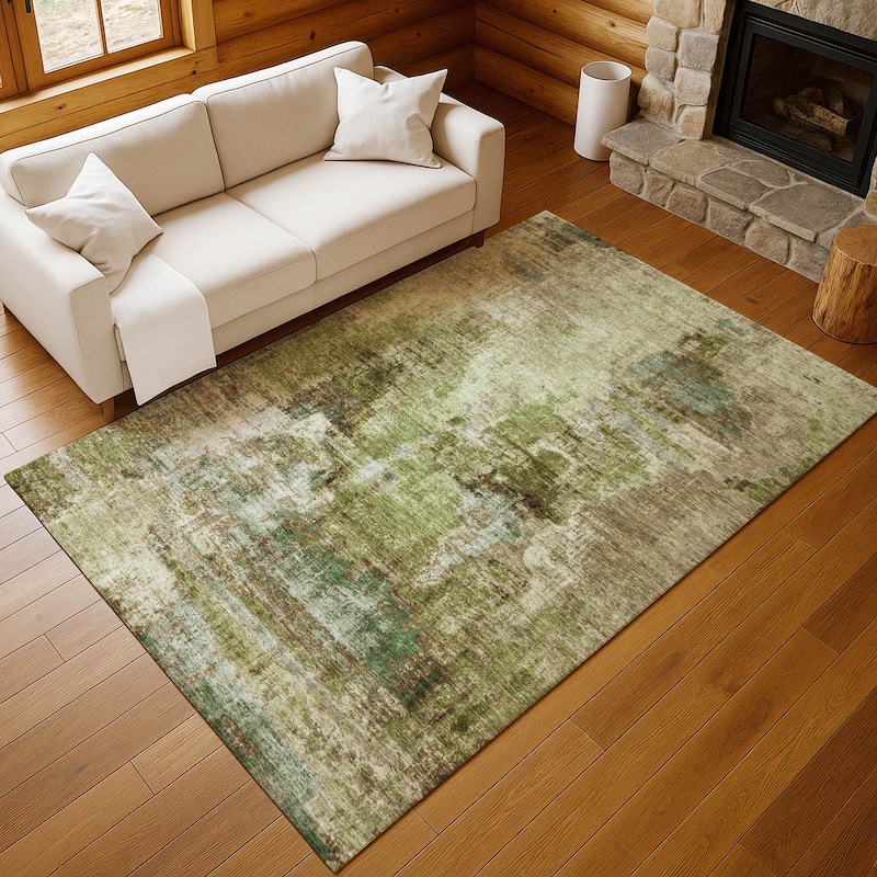 Machine Washable Indoor/ Outdoor Abstact Contemporary Chantille Rug